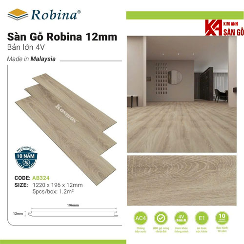 Sàn Gỗ Công Nghiệp Robina 12mm AB324